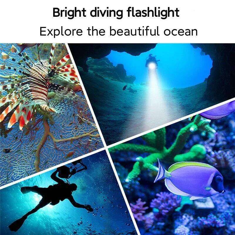 5000mAh LED Flashlight 400000LM XHP199 Underwater Scuba Torch IPX8 Waterproof Professional Powerful Diving Lantern Z260301