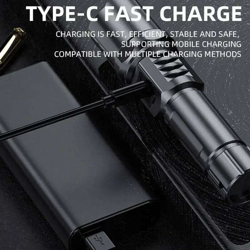 Portable LED Handheld Flashlight USB C Rechargeable 3 Lighting Modes Zoom Self Defensa Tactical Torch for Outdoor Camping Z260301