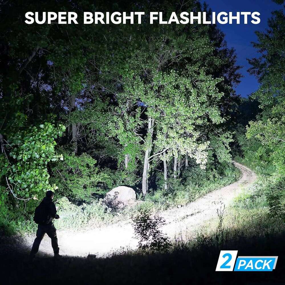 Rechargeable Flashlights 2 Pack, 99,000lm Super Bright LED, 6 Modes Adjustable, Powerful Handheld for Camping Home Z260301