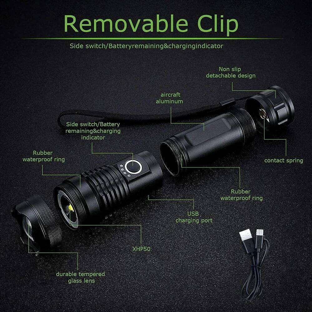 High Power XHP50.2 USB Rechargeable White/Yellow Led Flashlight 4Cores Torch Set Zoomable Usb Hand Lantern For Camping Outdoor Z260301