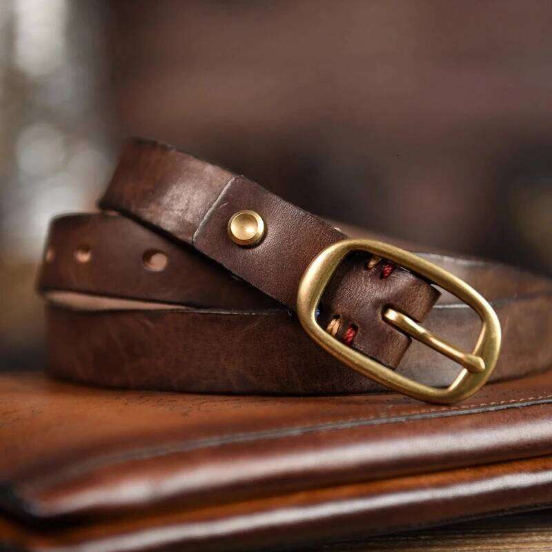 Retro Narrow Genuine Leather Women's Pure Copper Button Western Cowboy Style Versatile Jeans Fashion Luxury Women Belt S260228