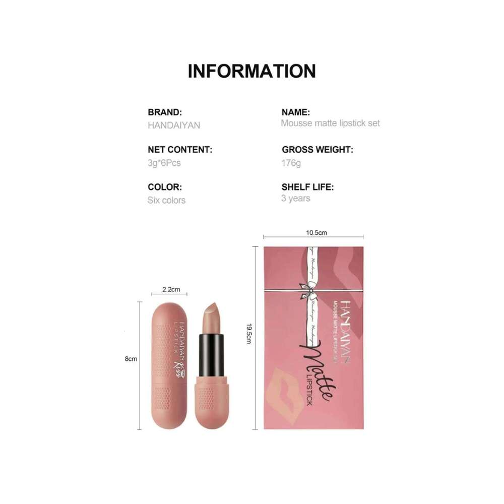 Matte Lipstick Set 6 Colors Velvet Texture Long Lasting Non Drying Lip Makeup Women Gift Box H260302