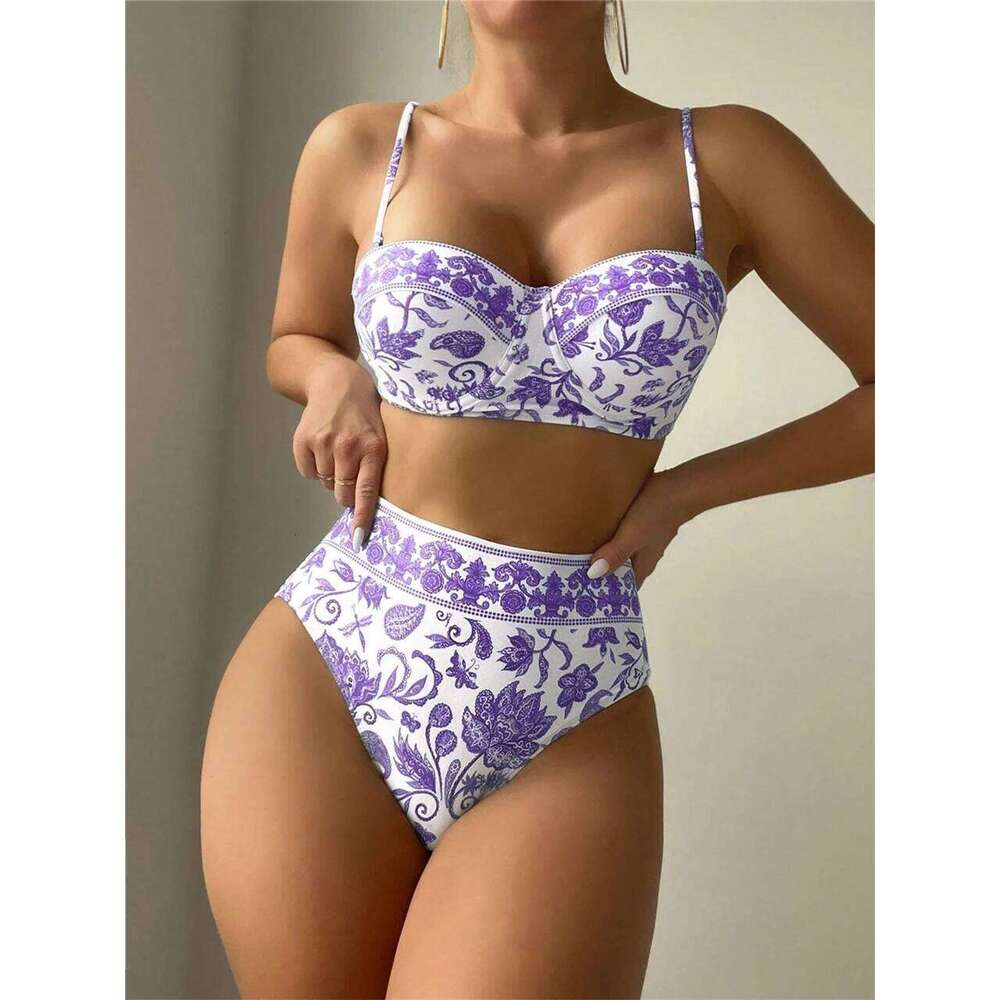 Shoulder Strap Bikinis 2026 New Women Print Swimwear High Waist Swimsuit Bathing Suit Female Bathers Swimming Beach Wear Summer Z260301