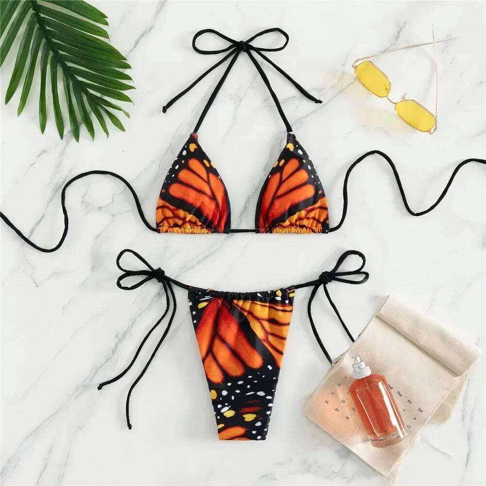 Sexy Butterfly Print Swimwear String Bikinis Set Micro Extremo Mini Thong Swimsuit Women Bathing Suit Triangle Bikini 2026 Mujer Z260301