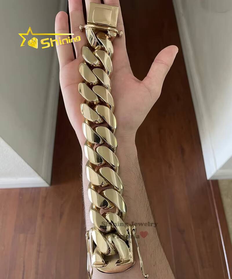 New Arrival 28MM 520G 95 Custom Made Hip Hop Jewelry Real Gold 14K Plating 925 Solid Silver Gold Cuban Bracelet