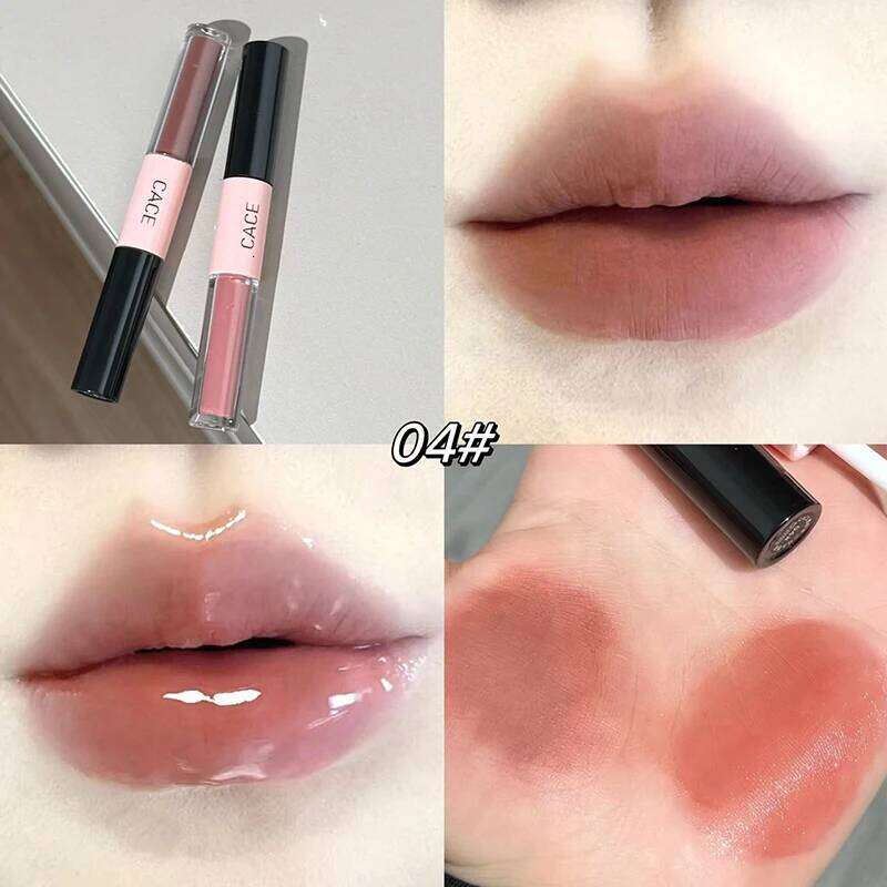 Double Head Lipstick Lipgloss Sexy Red Makeup 2 In 1 Stick Mud Mirror Water Gloss Lip Glaze Tint Lasting Korean Cosmetic H260302