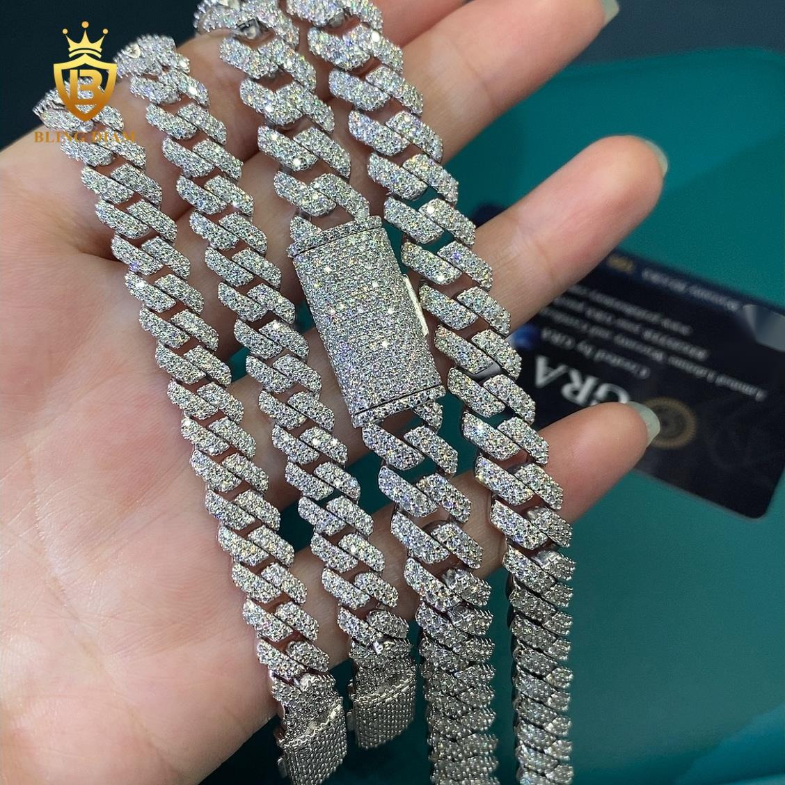 Hot Selling 925 Silver Chains 8mm 10mm Cuban Chain Moissanite Bracelets Vvs Moissanite Chain Hiphop Men Moissanite Cuban Link
