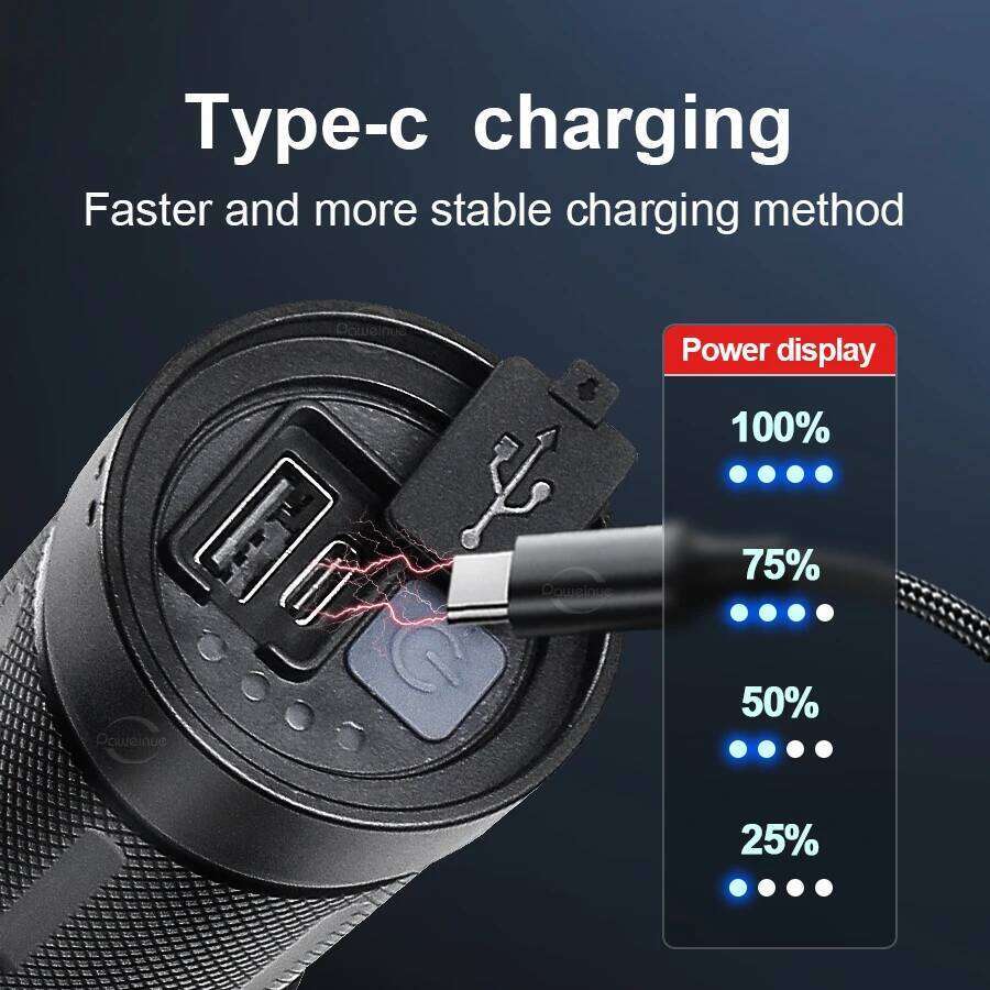 Paweinuo LED Handheld Flashlight Ultra-Bright 15000mAh 860000000LM Zoomable Tactical Lantern Rechargeable Battery Powerful Torch Z260301