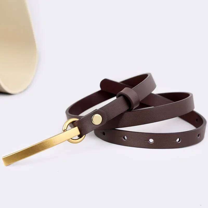Women Fashion Genuine Leather Retro Long Plate Buckle Belt Designer Cowhide Waistband with High-grade Gold Color Button S260228