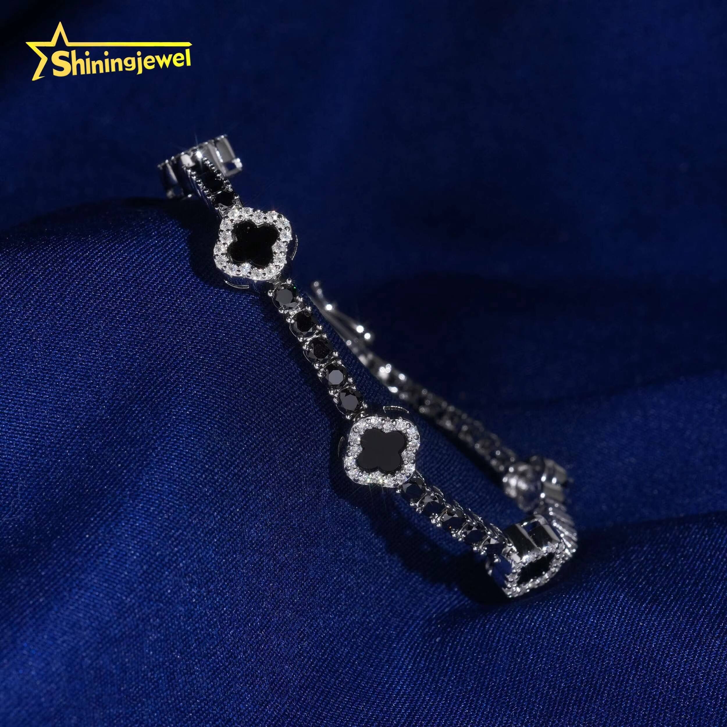 USA Warehouse Fast Delivery Clover Agate Black Moissanite Tennis Bracelet No Import Fee 3mm 925 Tennis Chain Moissanite