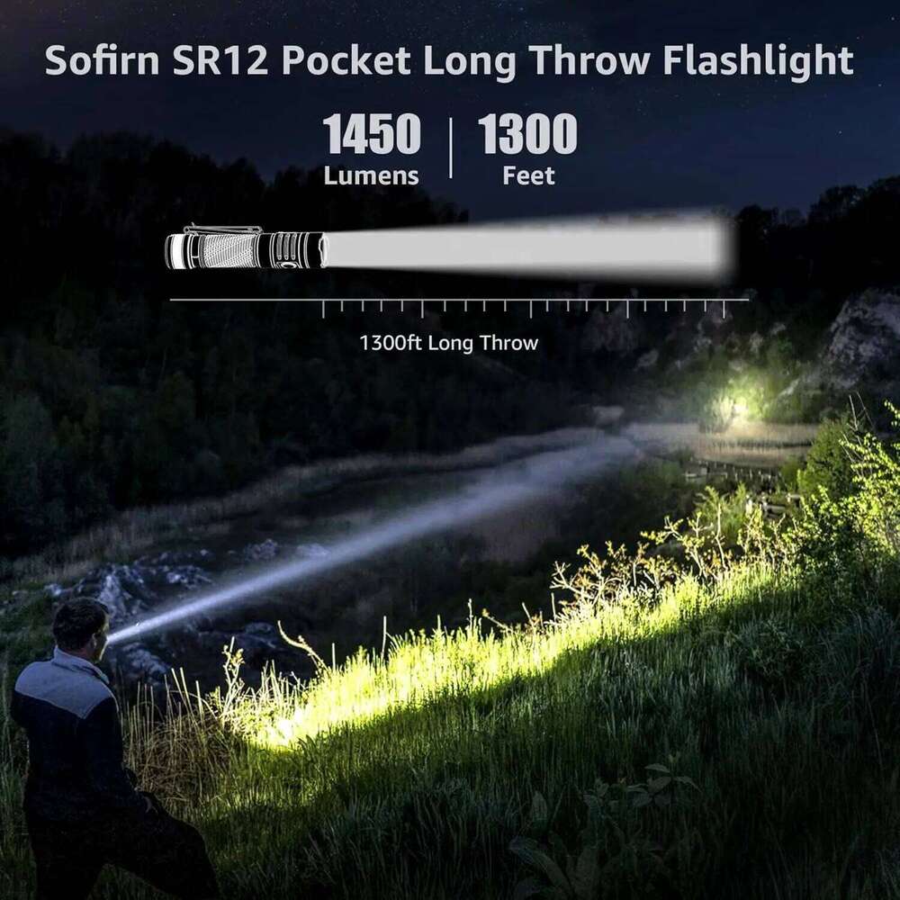 Sofirn SR12 1450lm Pocket Flashlight SFT25R LED Spotlight 396m Powerful Torch with Magnetic Tailcap Z260301