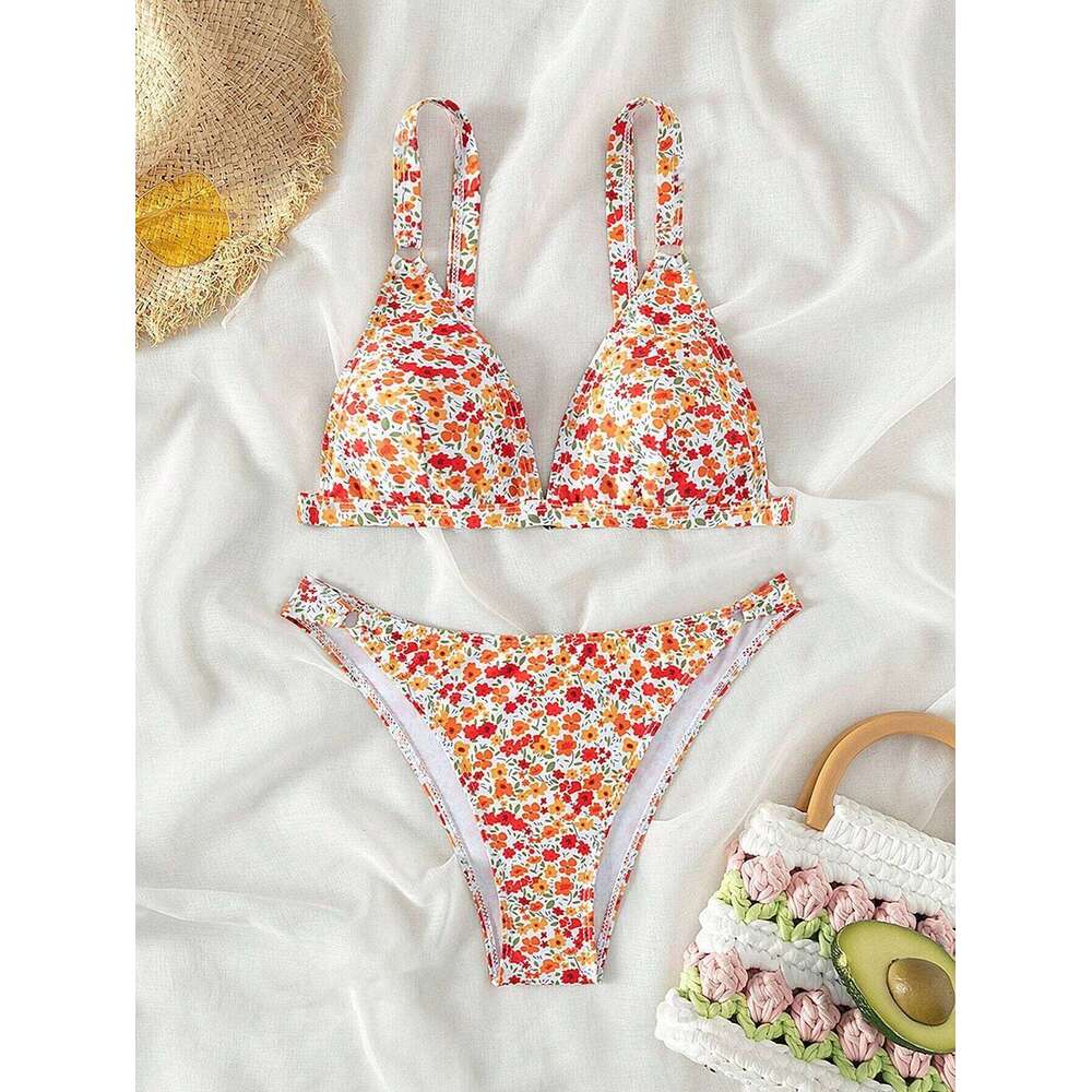 2025 Women's Bikini Set Sexy High Waist Two-Piece Swimwear Trendy Floral Print Beach Vacation Outfit Summer Holiday Beachwear Z260301