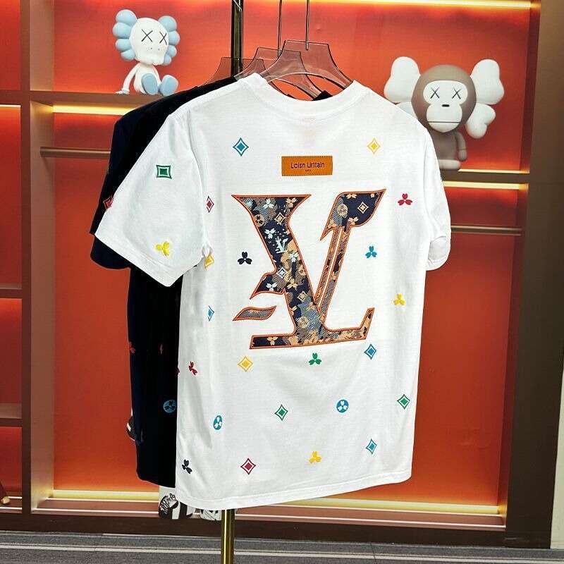 European And American Light Luxury High-End Embroidery Short Men's Trendy Brand Cool Round Neck Regular Shoulder T-Shirt Summer Fashion Casual Ha