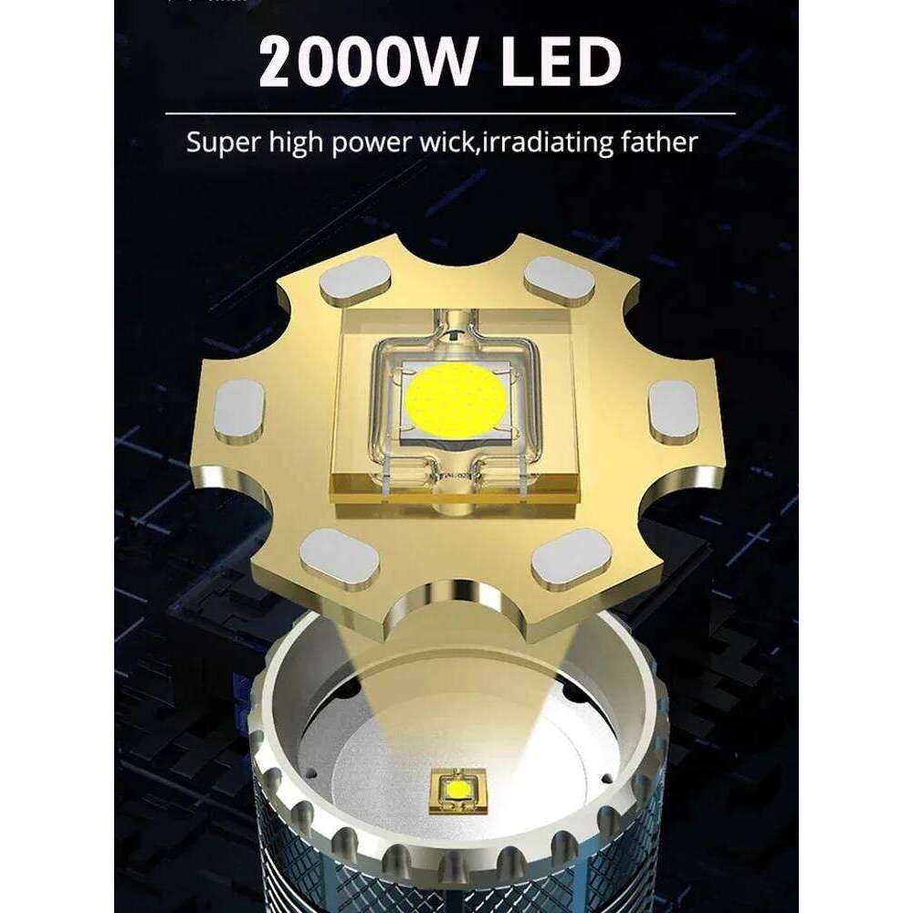 10000M LED Flashlight USB C Rechargeable 8000W Flash Light 9900000000LM Power Flashlights Zoom Tactical Lantern 20000mah battery Z260301