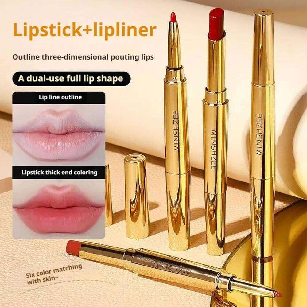 6 Colors Double Head 2-In-1 Matte Lipstick + Lipliner Long-Lasting Durable Women Girls Non-Stick Moisturizing Lip Balm H260302