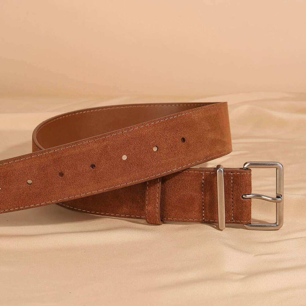 Fashion 4.5cm widened deerskin nubuck women's belt with silver square pin buckle for coat decoration designer S260228