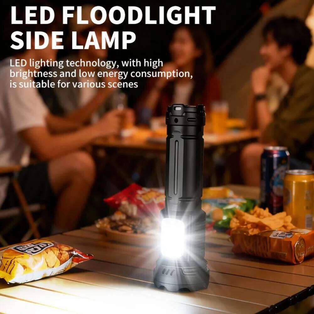 High Power Rechargeable LED Tactical Flashlight Built-in Battery Telescopic Zoom Torch Lamp for Outdoor Camping Fishing Z260301