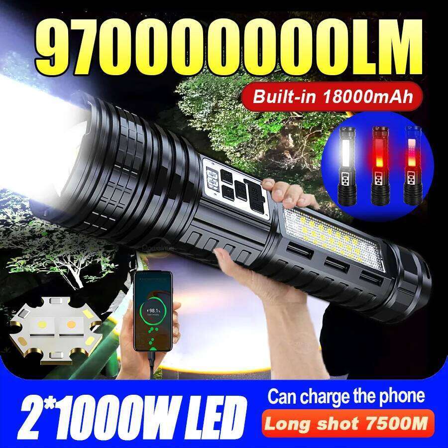 970000000LM Powerful LED Flashlights Long Shot 7500M Waterproof Flashlight USB Rechargeable Torch Outdoor Camping Lantern Z260301