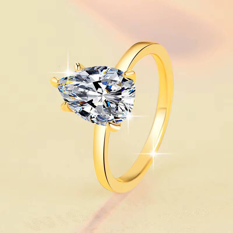 Custom 925 Sterling Silver 18k Gold Trendy Delicate Pear Cut VVS1 Moissanite Wedding Engagement Sparkly Solitaire Rings