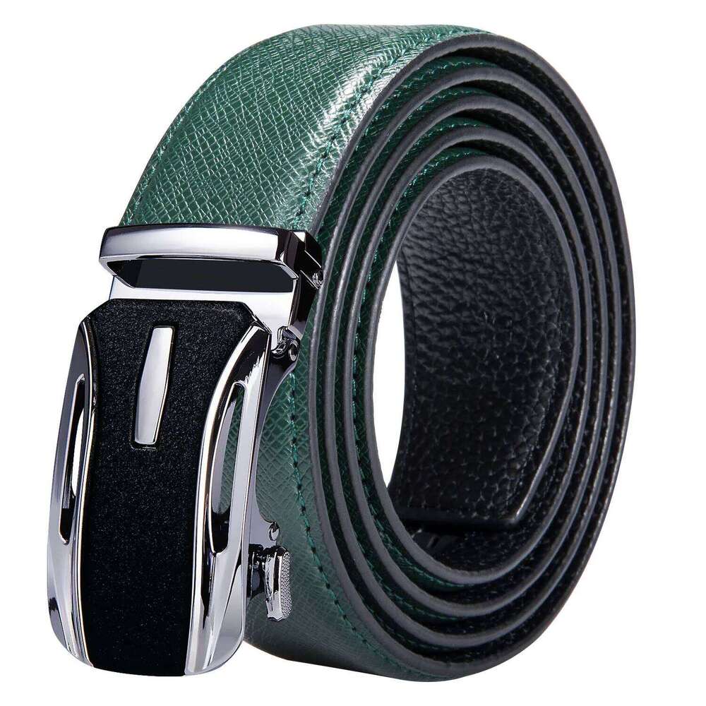 High Quality Green Genuine Leather Belts For Men Metal Automatic Buckle Men's Belt Luxury Famous Brand Waist Strap DiBanGu S260228