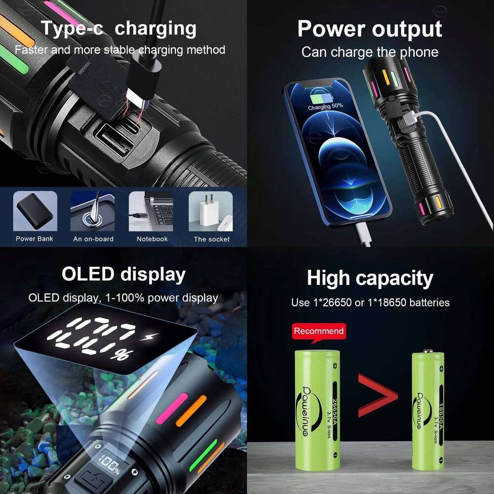 2000000LM High Power Rechargeable LED Waterproof Torch Long Shot 4000M Outdoor Lights Tactical Flashlight For Fishing Z260301