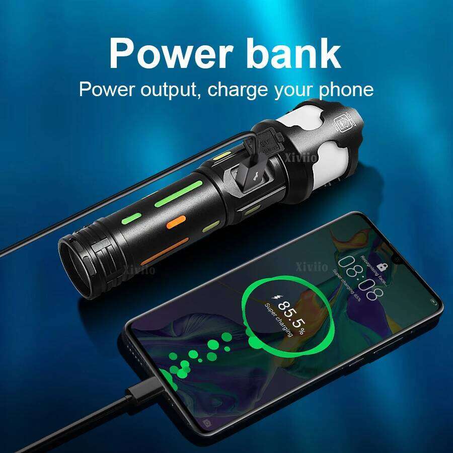 90000000LM High Power LED Flashlight With Fluorescent Head Long Range 5000M Torch Light Zoom Rechagreable Portable Lamp Camping Z260301