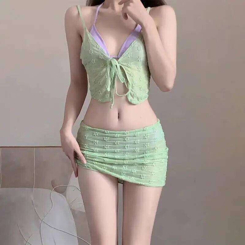 4 Piece Swimsuits Women Front Knot Tropical Bikini Push-Up Sexy Swimwear Cover Up Skirt & Cape For Summer Z260301