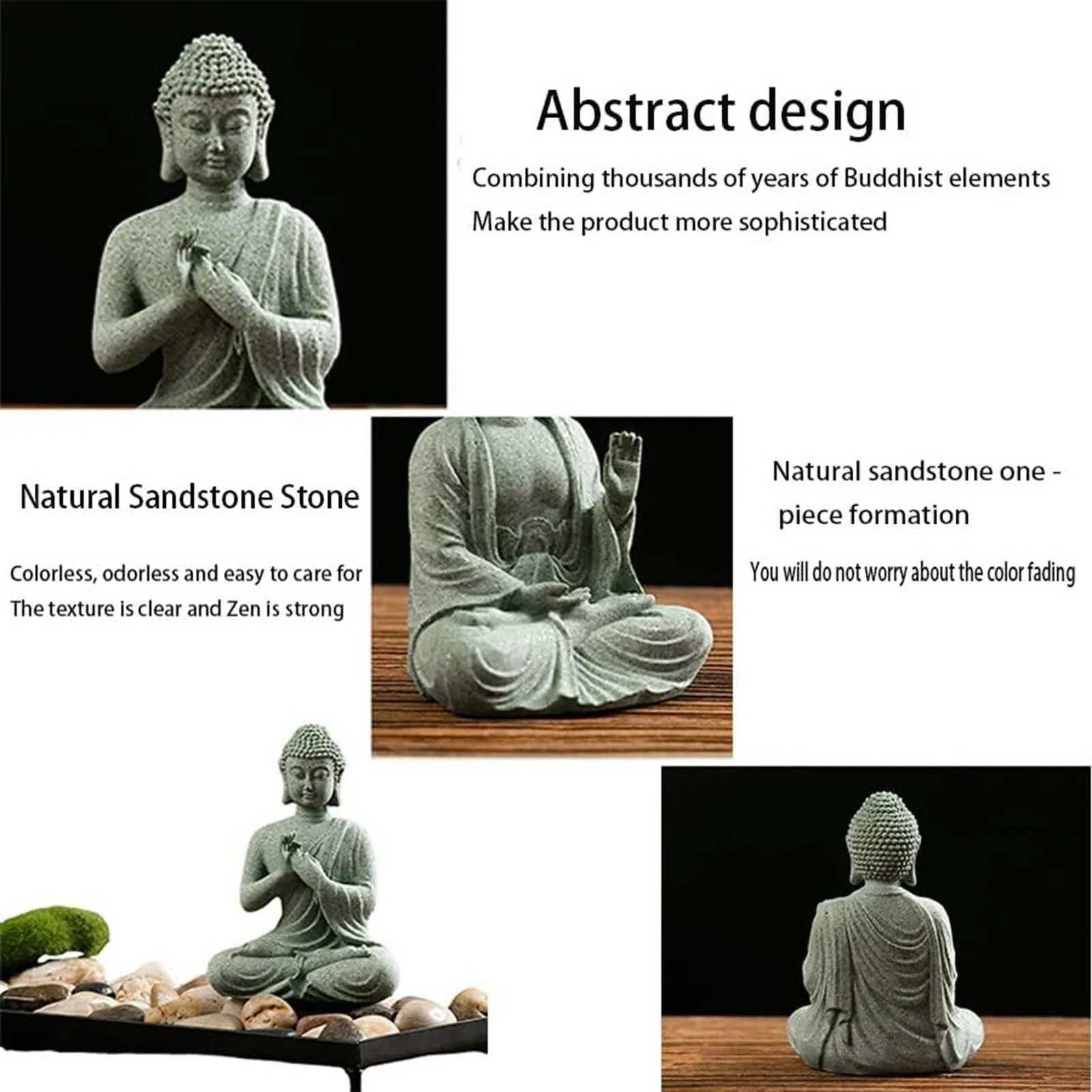 Green Sandstone Buddha Statue Home Altar Meditation Room Zen Buddhist Sculpture Spiritual OrnamentT260302