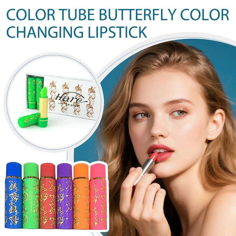 6PCS/Lot Thermochromic Fashion Style Long Lasting Moisturizing Lip Liner Tube Butterfly Color Lipstick Set H260302