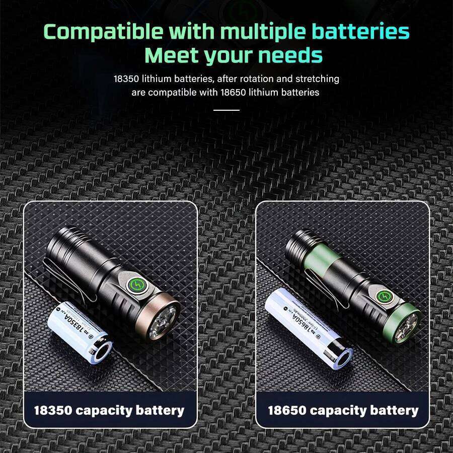 Rechargeable compatible 18650 and 18350 , LED super bright flashlight, magnetic suction, with pen clip Z260301