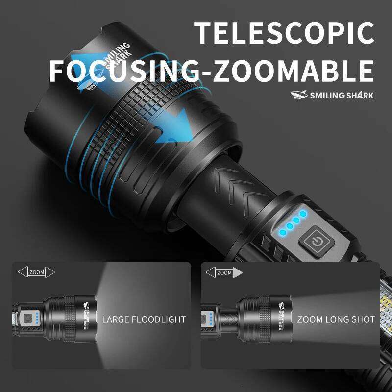 Smiling Shark SD7168 Rechargeable Flashlight, M60 Zoomable Torchlight, with COB Side Light, Power Display, for Outdoor Camping Z260301