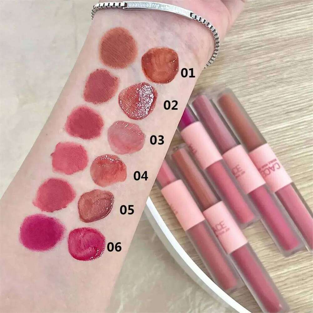 2 In 1 Liquid Lipstick Double Head Matte Mirror Glaze Waterproof Lasting Gloss Moisturizing Velvet Sexy Lip Makeup Tool H260302