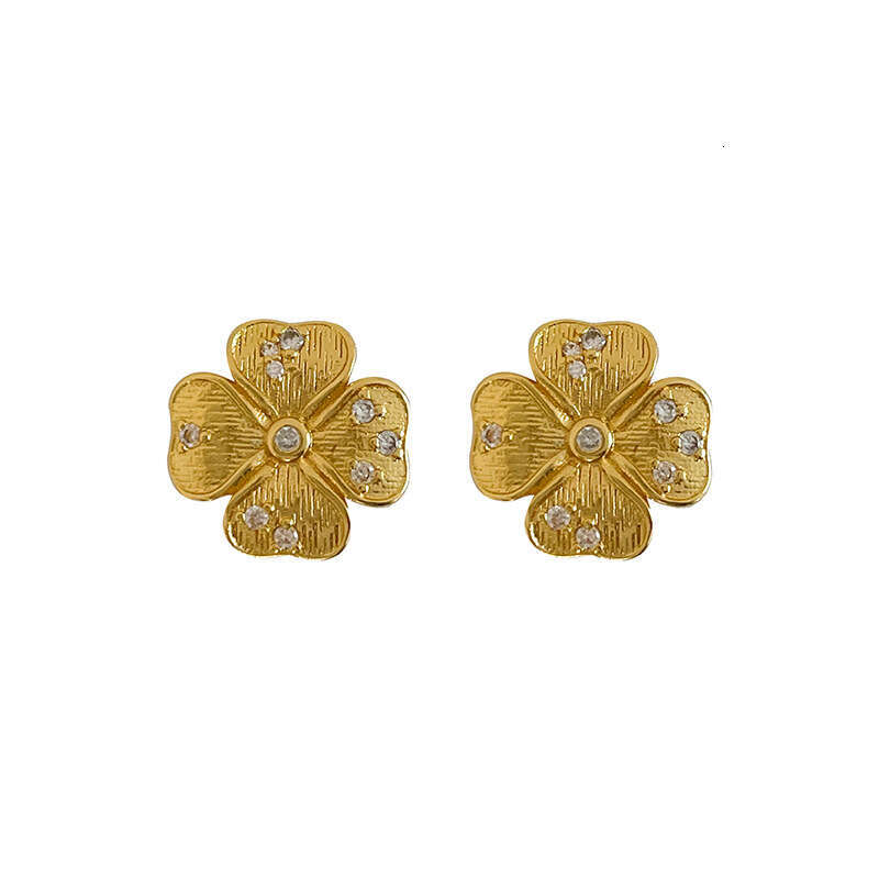 Lucky Four-leaf Clover Earrings For Women Light Luxury Fresh And Elegant Zirconia Brushed Leaf Earrings Trendy Accessories