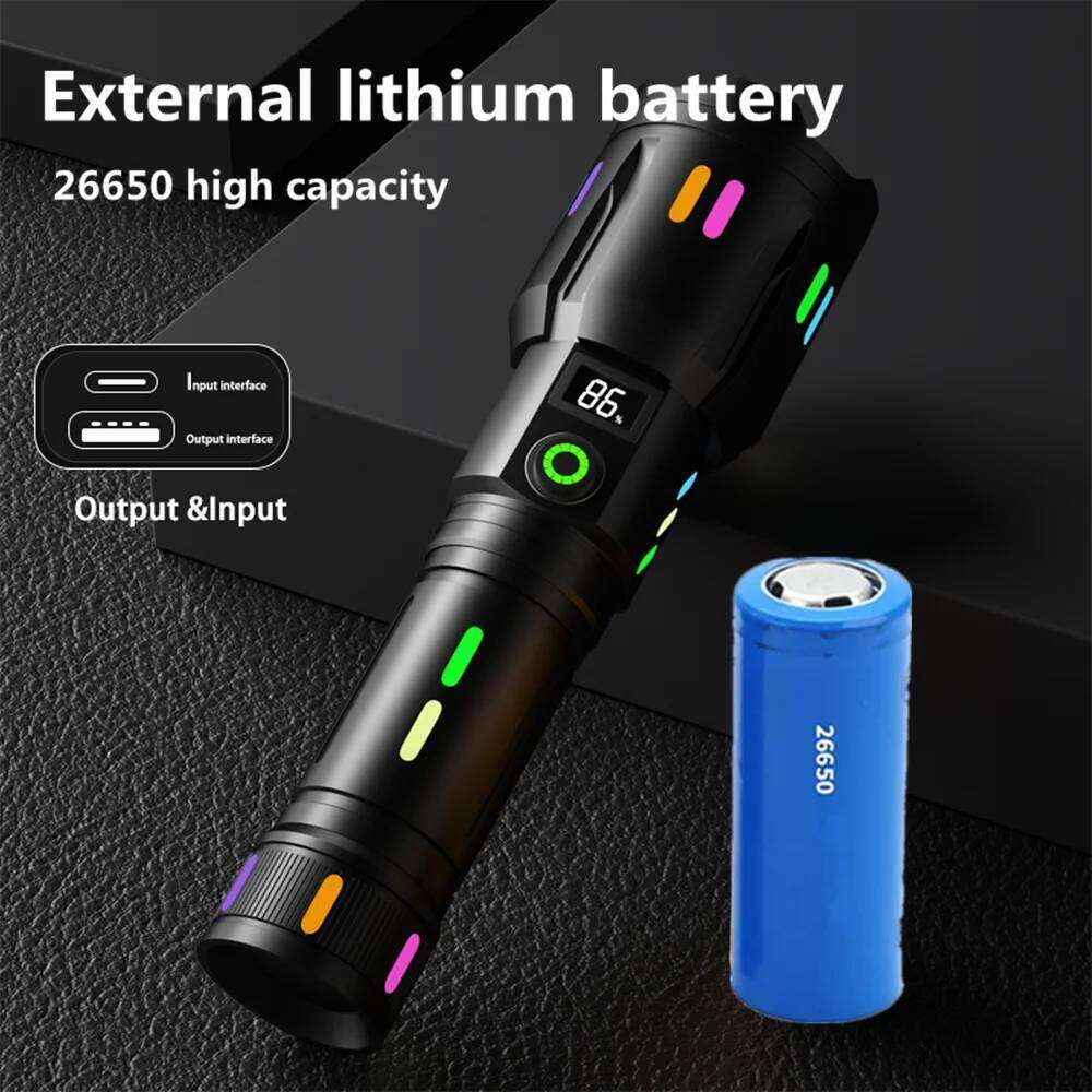 2026 Latest High Power LED with Zoom Digital Display Lantern USB Rechargeable Flashlight for Camping and Hiking Z260301