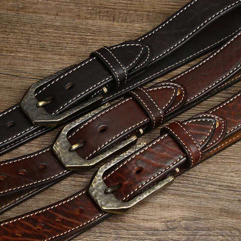 3.8CM High Quality Natural Cowskin Genuine Leather Casual Copper Buckle Business Male Strap for Luxury Men Belt S260228