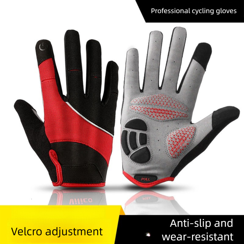 Outdoor mountain bike long finger touch screen gloves, breathable and shock-absorbing, men's and women's sports fitness, spring and summer c