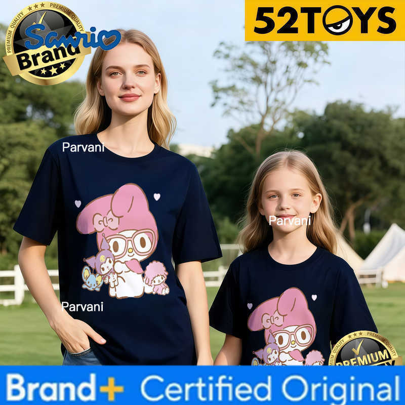 Sanrio 2026 Autumn-Winter Trending My Melody Glasses Friends Print 100 Cotton Parent-Child T-Shirts High Quality Loose Casual Y2K H260302