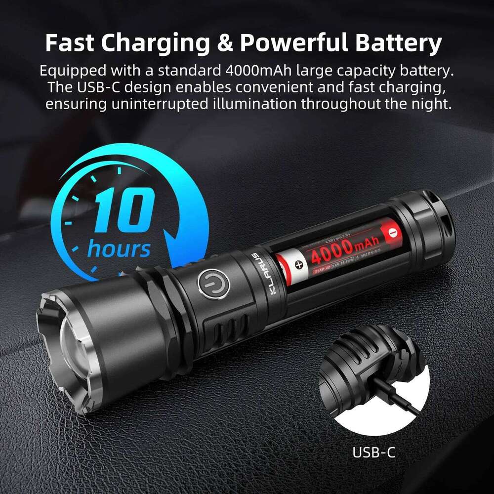 Klarus A3 2200 Lumens 750m Beam Distance ,Adjustable Zoomable Tactical Flashlight / Spot/Flood Light with 21700 Battery Z260301