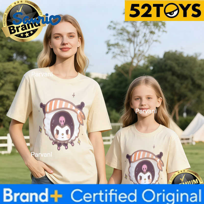 Sanrio 2026 Autumn-Winter Trending Kuromi Sushi Roll Print 100 Cotton Parent-Child T-Shirts High Quality Loose Casual Comfortable H260302