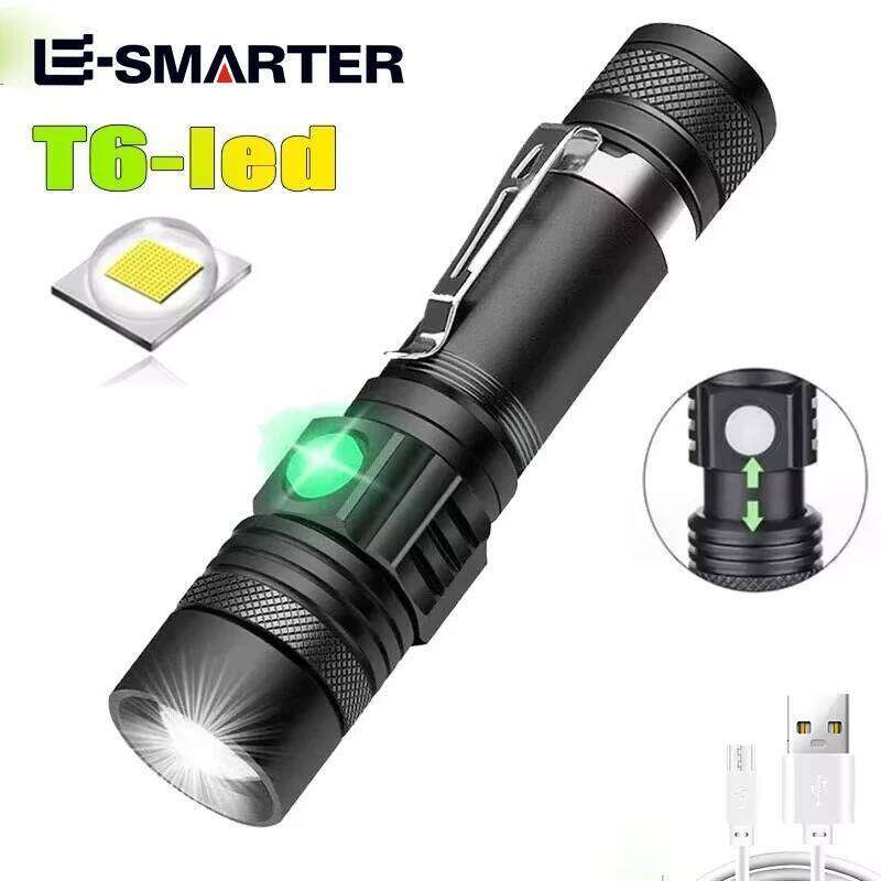 High Power Led Flashlights Zoomable Camping Torch With T6 LED Lamp Beads Waterproof 4 Lighting Modes Multi Function USB Charger Z260301