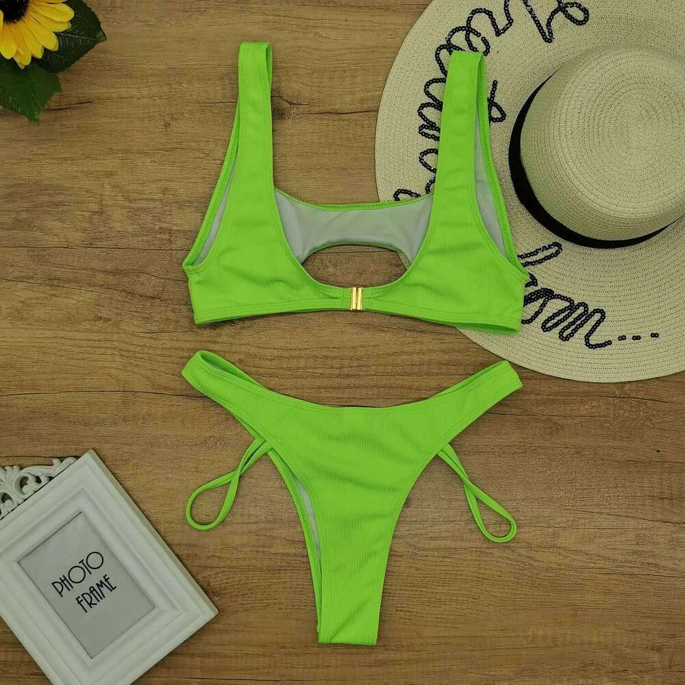 Micro 2022 Sexy Swimsuit Female Rib Bikini Set Push Up Women Swimwear Brazilian Biquini Cut Out Neon Bathing Suit Z260301