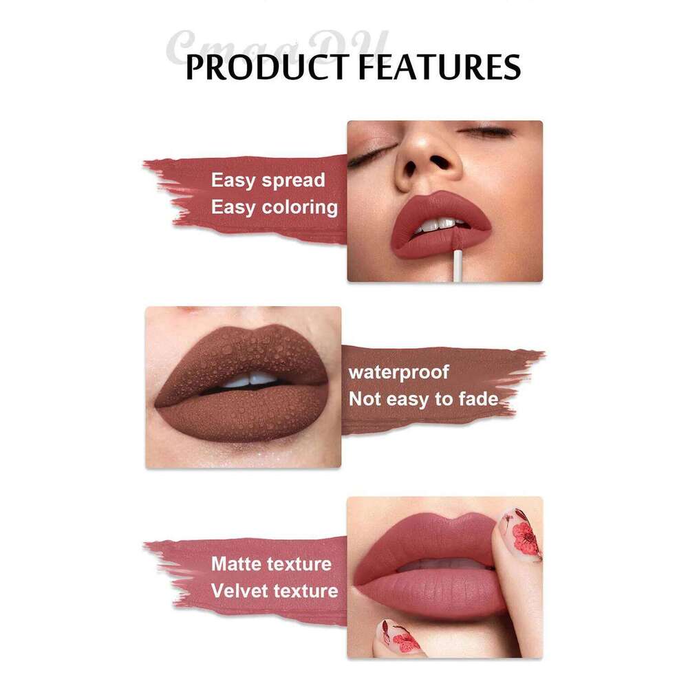 CmaaDu Nude Red Matte Velvet Lip Gloss Tint Make up Cosmetics Long-lasting Smudge-proof Liquid Lipstick LipGloss Glaze H260302