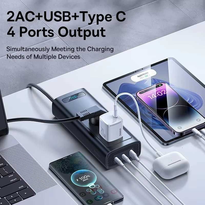 Baseus 150W Car Inverter DC 12V to AC 220V EU Auto Power Inversor USB Type C Fast Charger For Car Power Adapter Portable Light X260302
