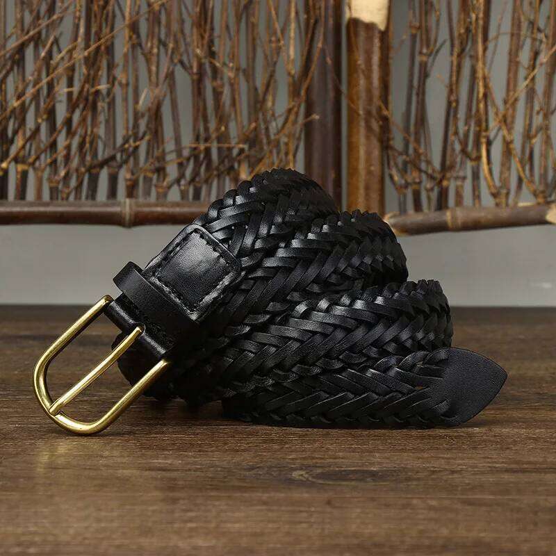 3CM Unisex Fashion Designer Weaving Women And Men Full Grain Real Genuine Leather Girdle Breathable Belt For Jeans S260228