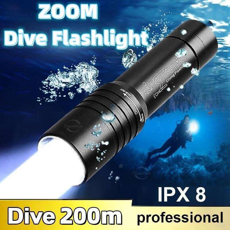 Zoom 200M Led Rechargeable Portable Professional Underwater Lantern IPX8 Waterproof Diving Flashlight Z260301