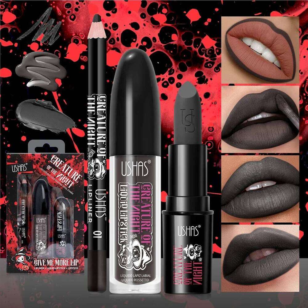 Long Lasting Velvet Lipstick Set Matte Non Transfer Waterproof Lip Gloss Liner Combo High Color Intensity Halloween Makeup H260302