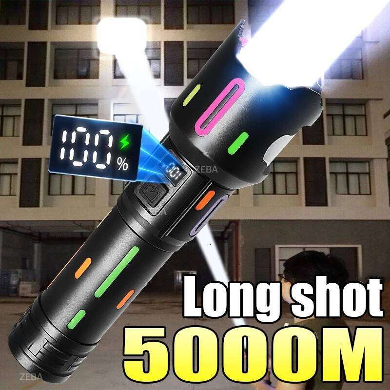 10000000LM Powerful LED Flashlight High Power Rechargeable Tactical Torch 5000M Long Rang Hand Lamp Outdoor Strong Light Lantern Z260301