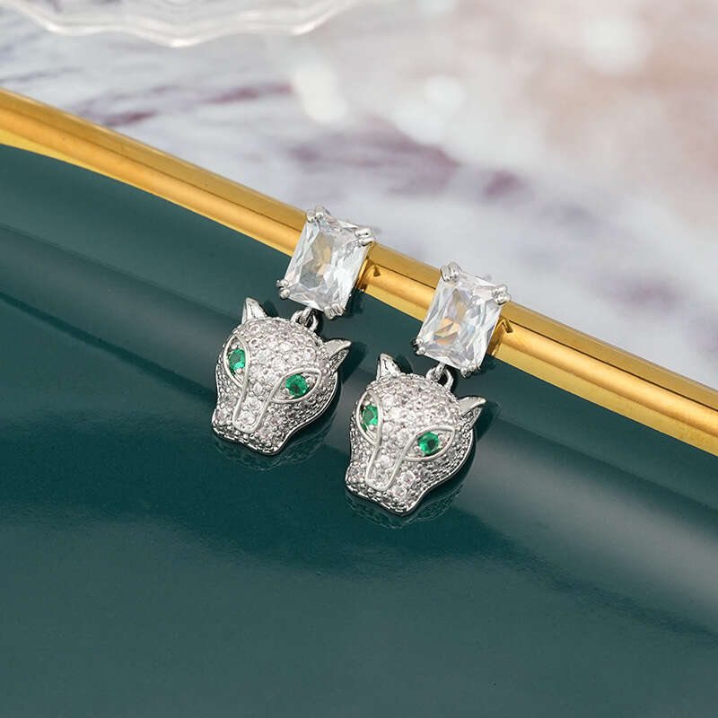Full Diamond Zircon Leopard Head Earrings With 925 Silver Pins High-end Luxury Earrings For Women