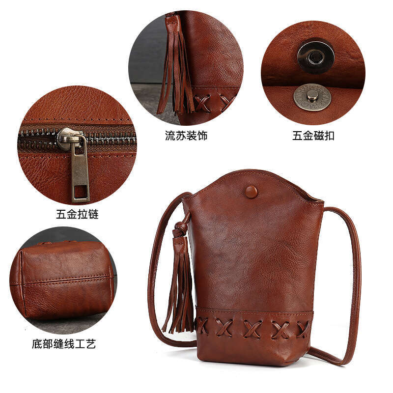 Luxury Shoulder Bags Totes Hobo New Genuine Leather Women S Retro Top Layer Cowhide Woven Phone Mini Crossbody Casual Tassel Bucket Bag SENYY