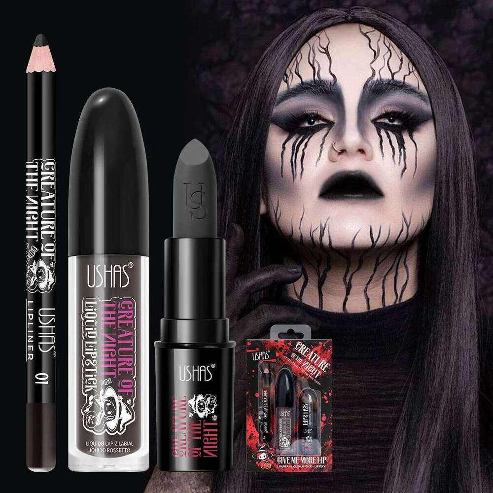 Long Lasting Velvet Lipstick Set Matte Non Transfer Waterproof Lip Gloss Liner Combo High Color Intensity Halloween Makeup H260302